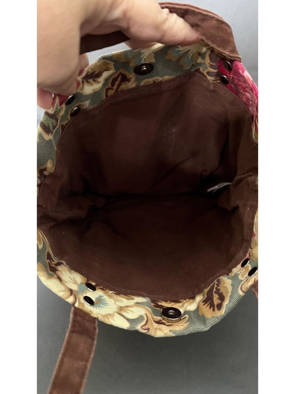Longaberger Floral Canvas Tote Bag With Brown Accents - Homestead Collection - Picture 4 of 5